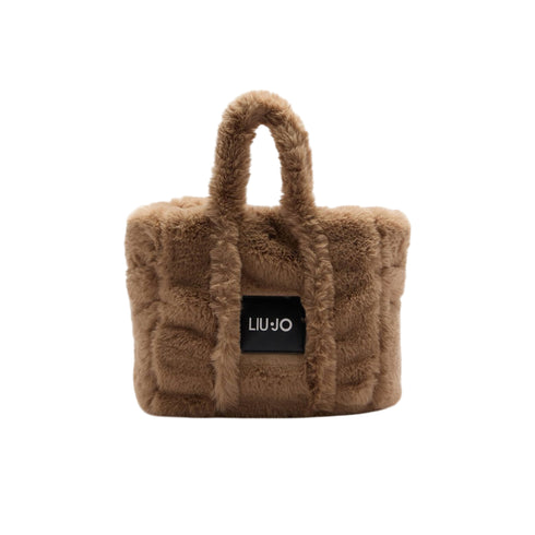 Borsa Donna in teddy, con tracolla rimovibile e patch logo frontale